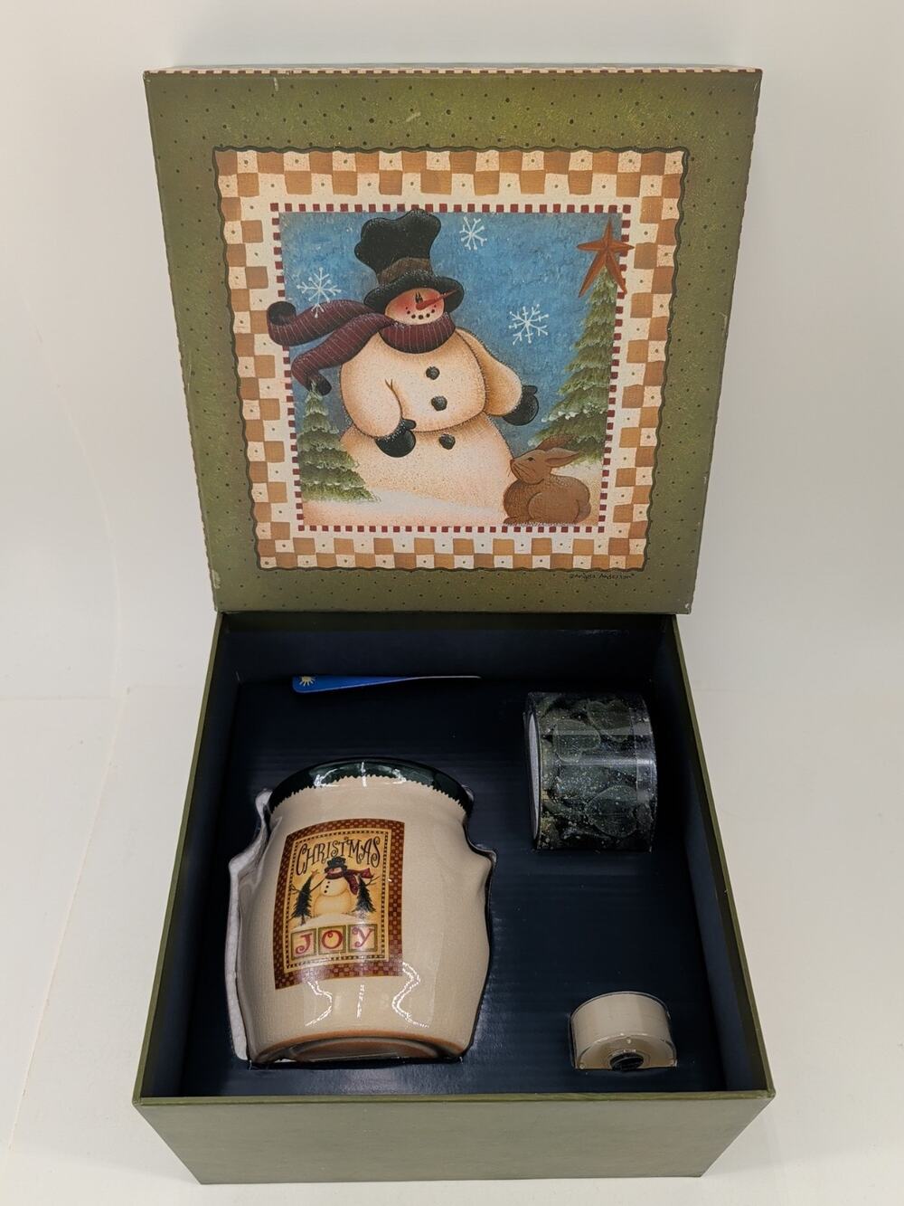 Vintage Crazy Mountain Christmas Joy Ceramic Tea Light Wax Warmer W/Melts
